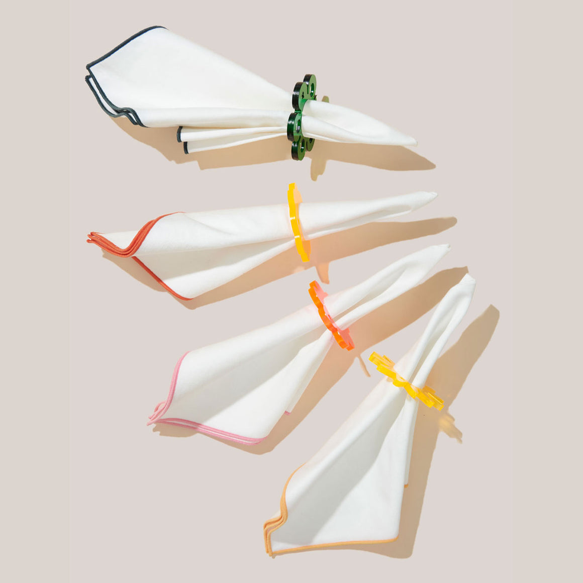Rainbow Floral Lucite Napkin Ring Set