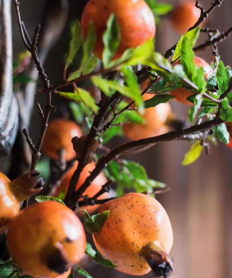 Artificial Fruit Yellow Orange Pomegranate Fruit Stem 36"