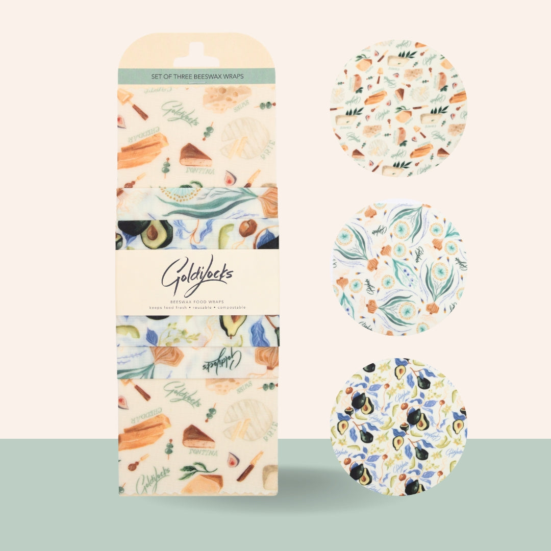 Beeswax Food Wraps: Avo, Cheese & Onion Set of 3