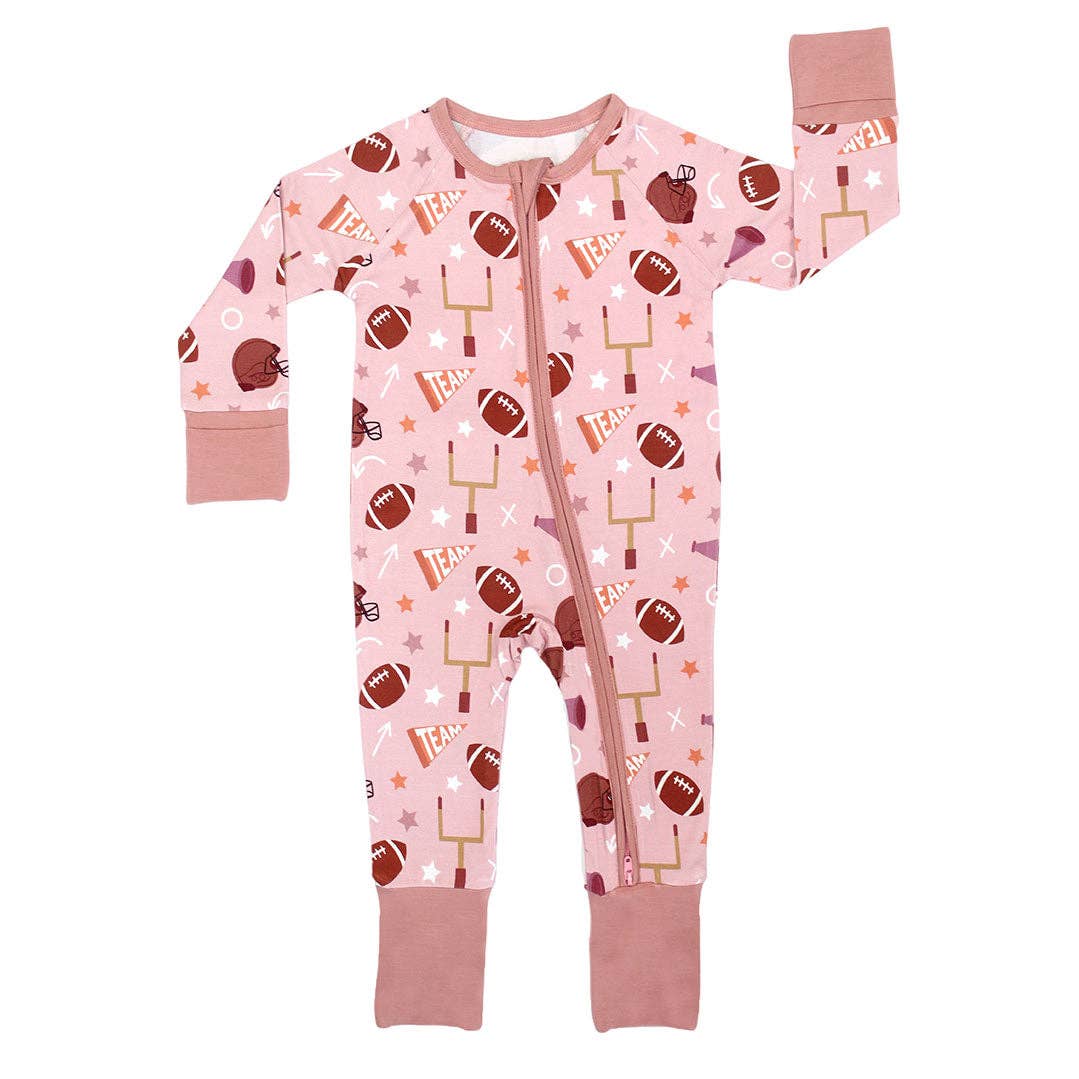 Football Game Day Pink Bamboo Convertible Baby Pajamas