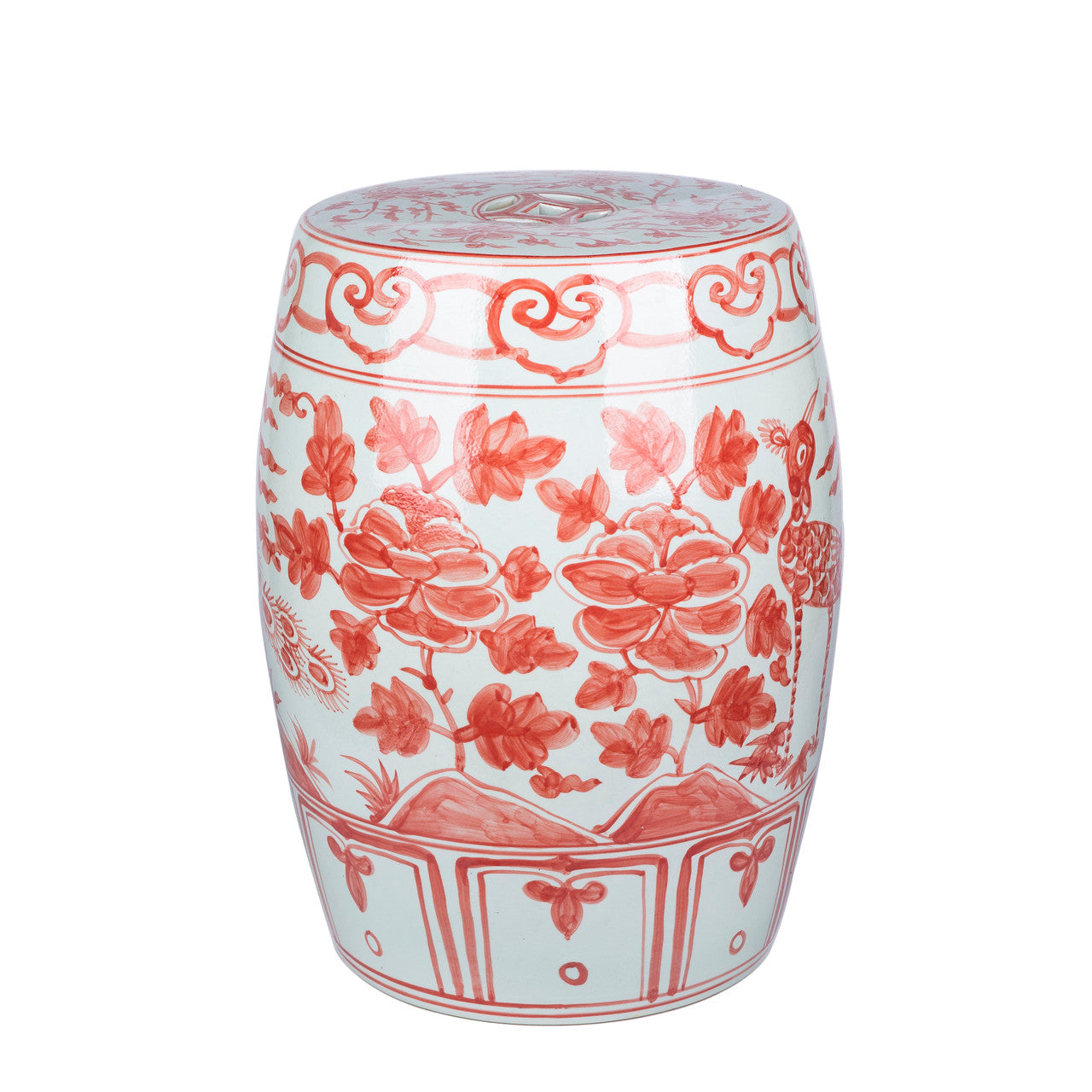 Coral Red Bird Village Garden Stool