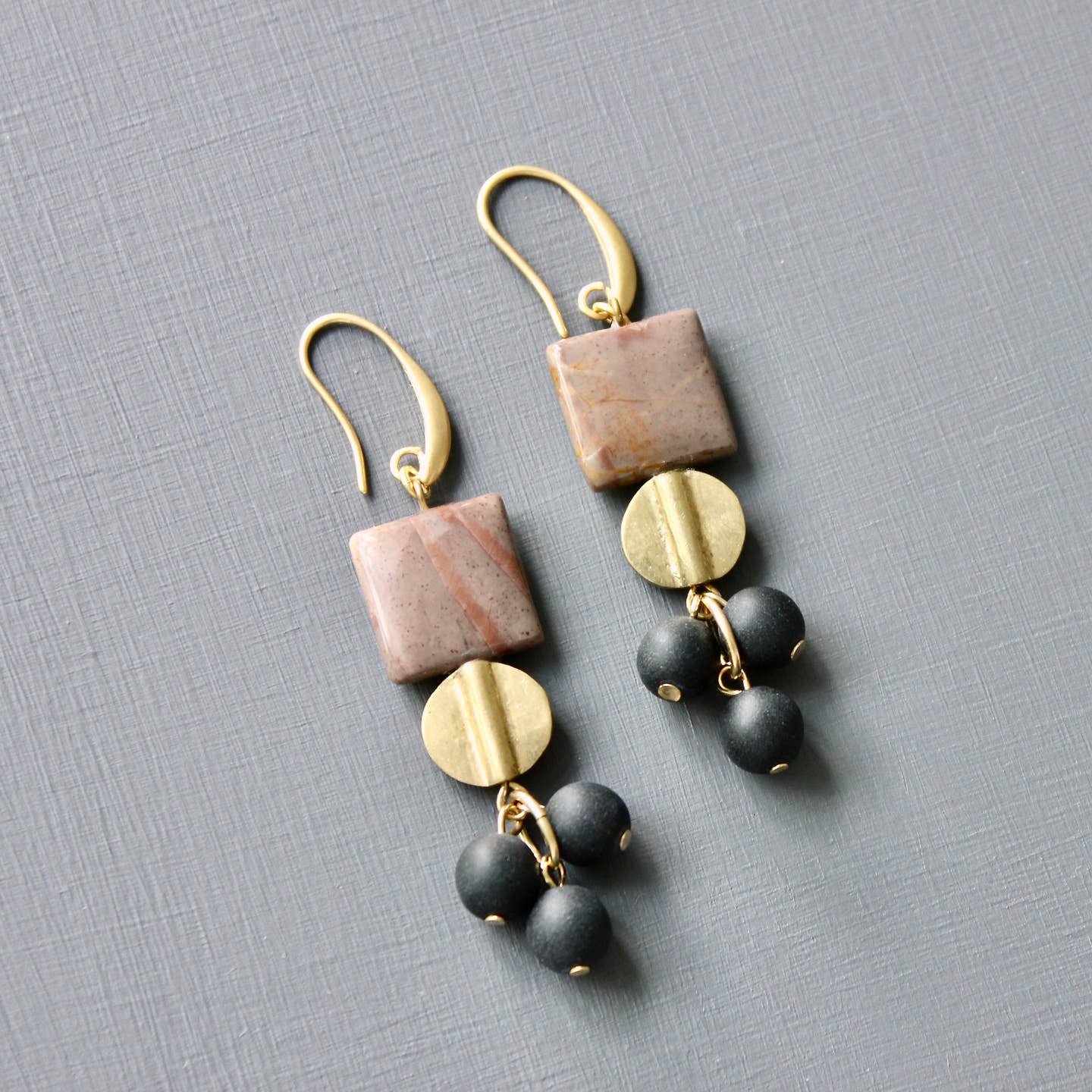 Brown Square Cluster Earrings