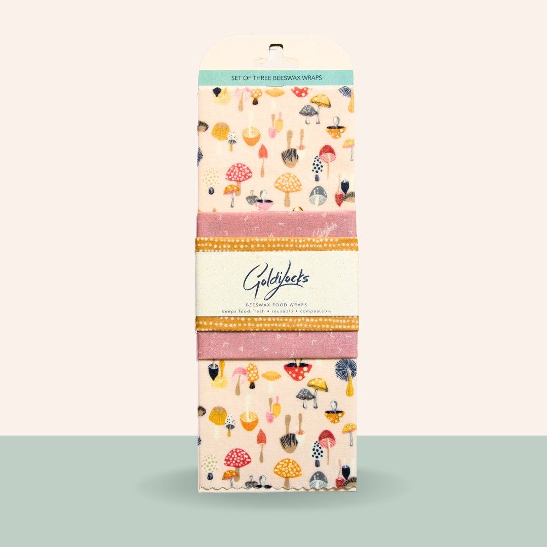 Beeswax Food Wraps: Blush Mushroom Set of 3