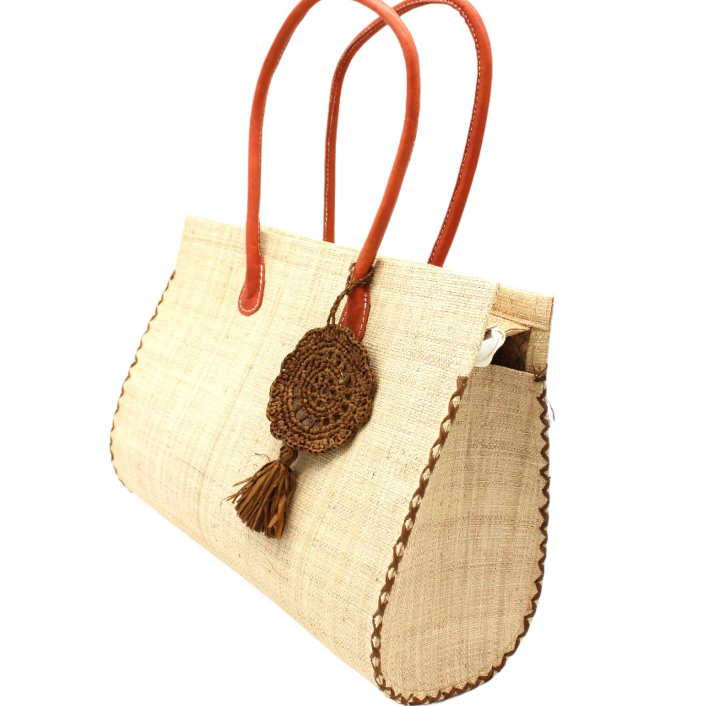 Monte Carlo Big Straw Beach Bag with Dreamcatcher Tassel - Small in Natural