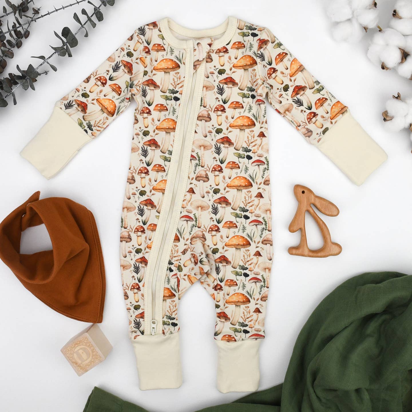 Organic Cotton Baby Pajamas 2-Way Zip Front Zipper Sleeper Fennel