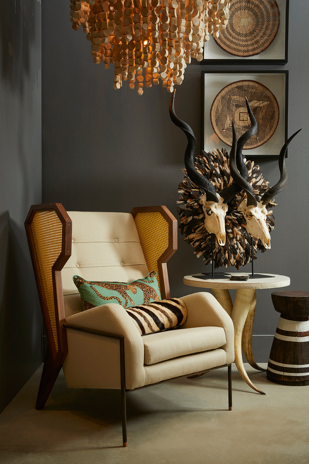 Juju Feather Hat Displayed On Stand - 20" Natural