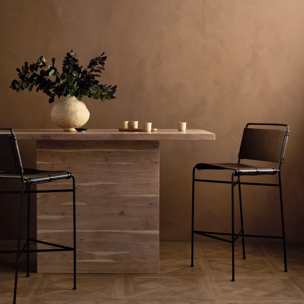 Whitewashed Acacia Wood Bar Table