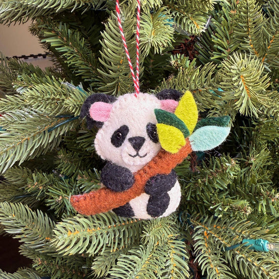 Panda with Bamboo Felt Wool Christmas Ornament