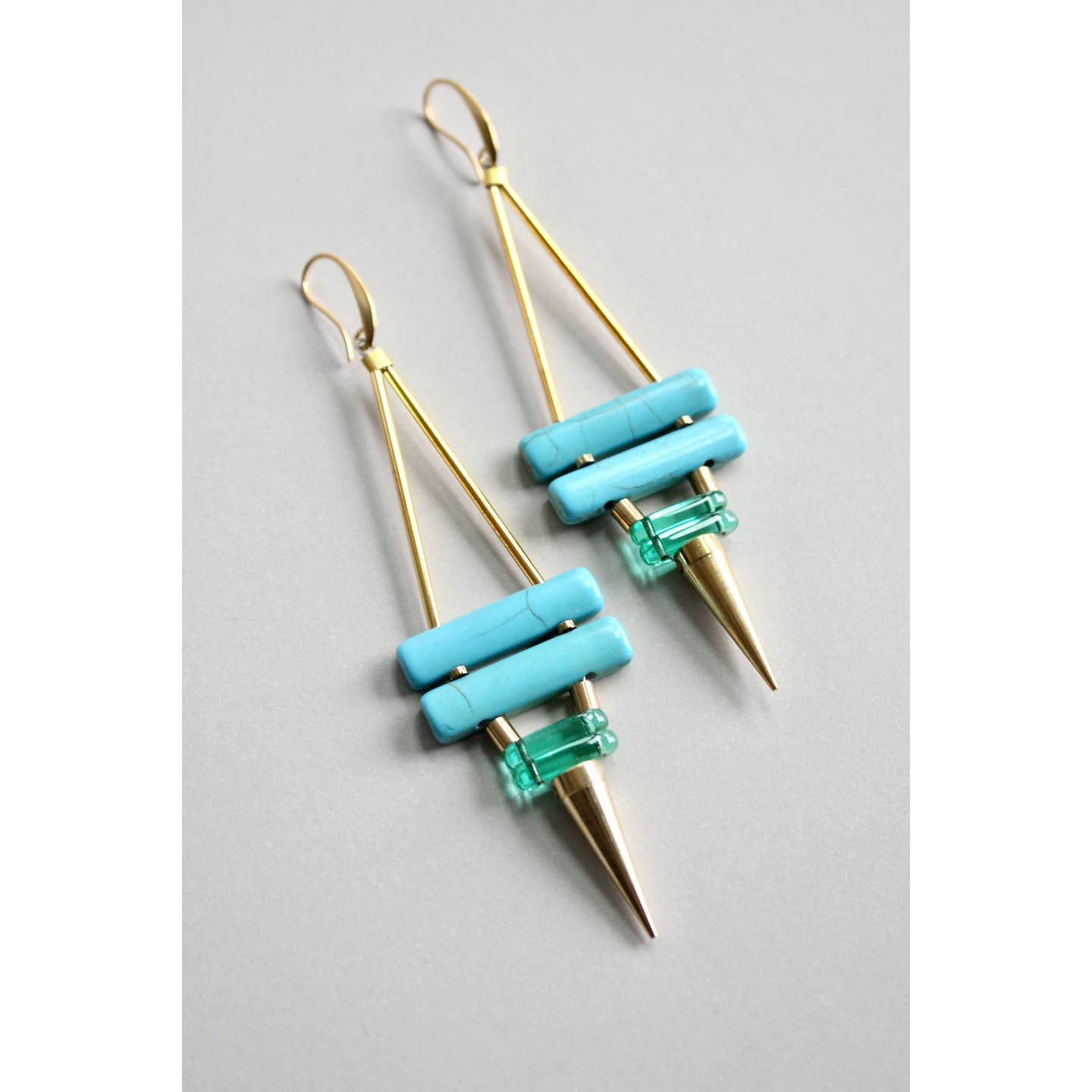 Turquoise and Green Geometric Spike Earrings