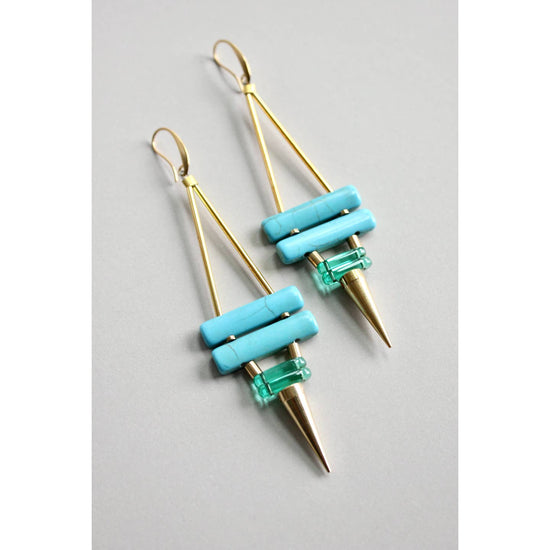 Turquoise and Green Geometric Spike Earrings