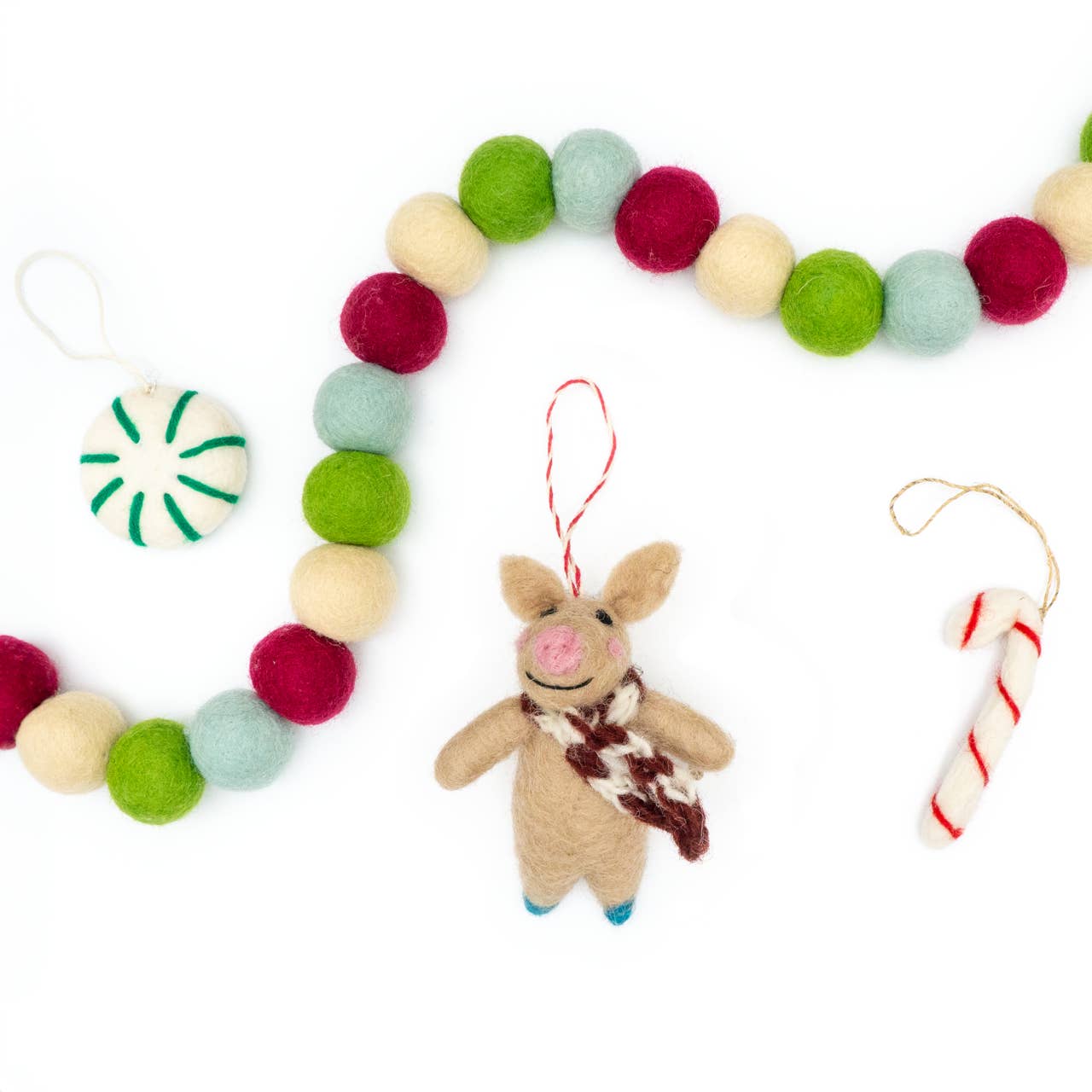 Felt Wool Holiday Ornament - Happy Pig