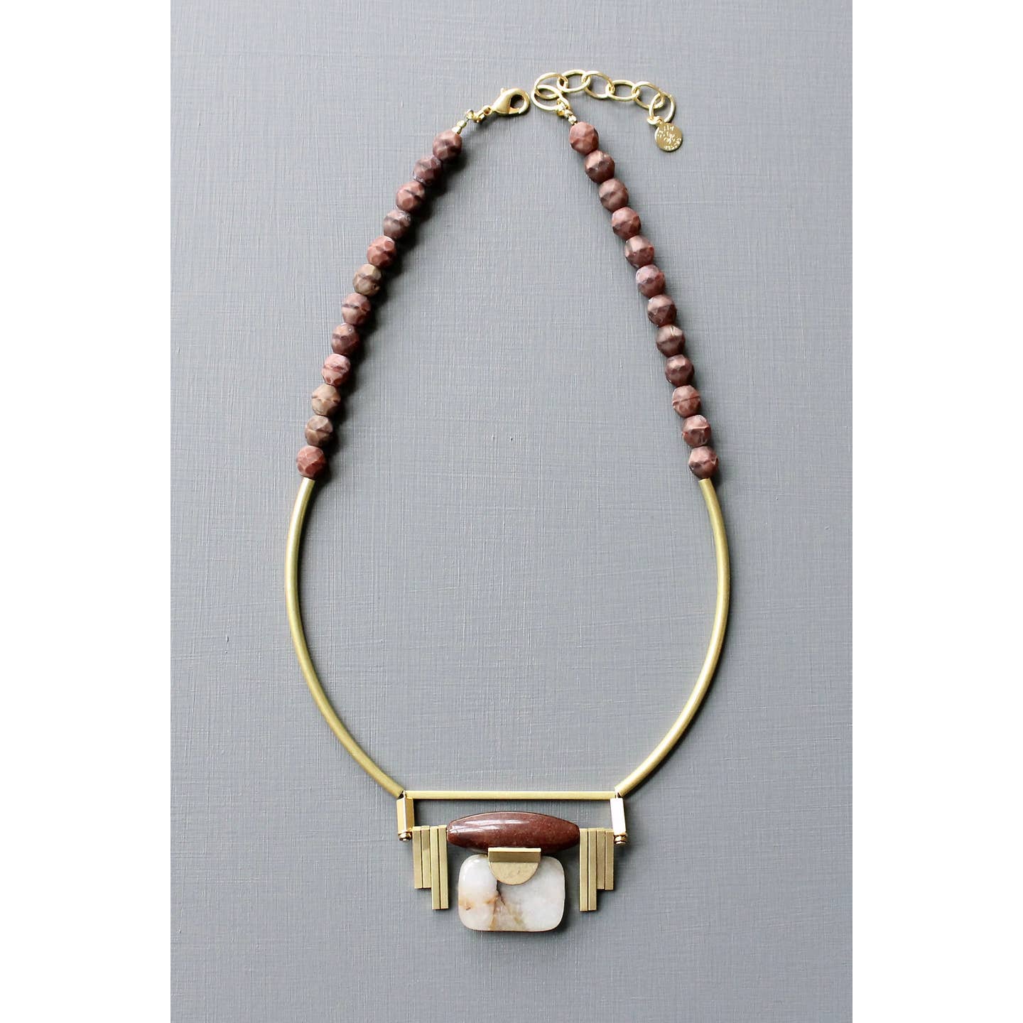 Art Deco Burgundy & Jasper Pendant Necklace