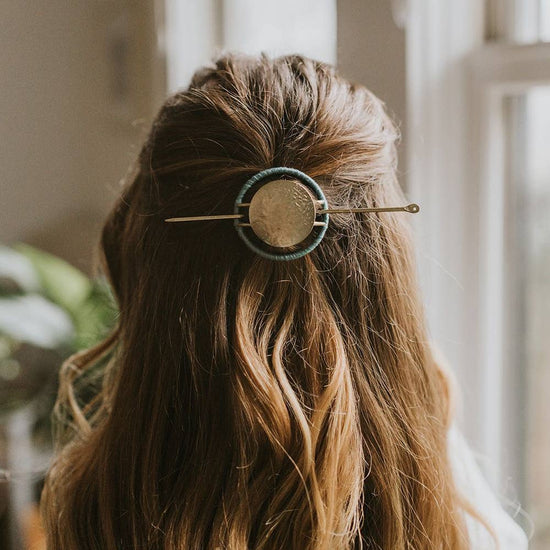 Kaia Hair Slide with Stick - Blue Thread Wrapped
