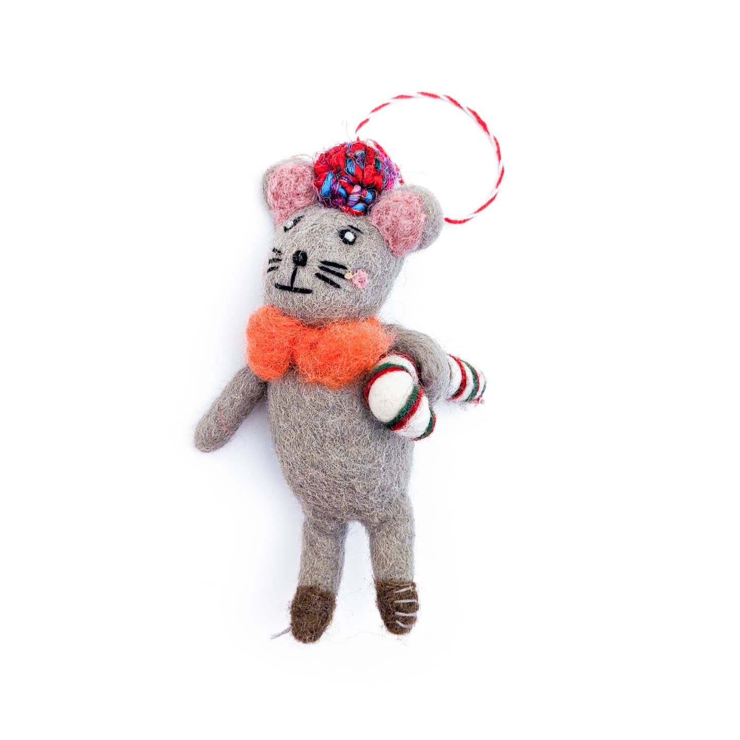 Cesar the Candy Cane Mouse Eco Ornaments