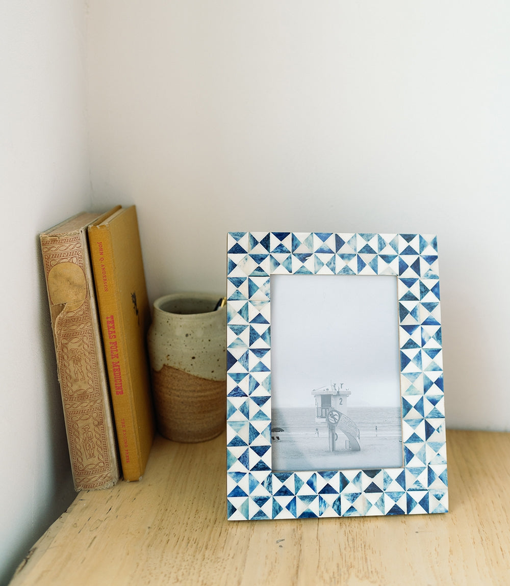 Varuna 5x7 Cobalt Picture Frame - Carved Bone