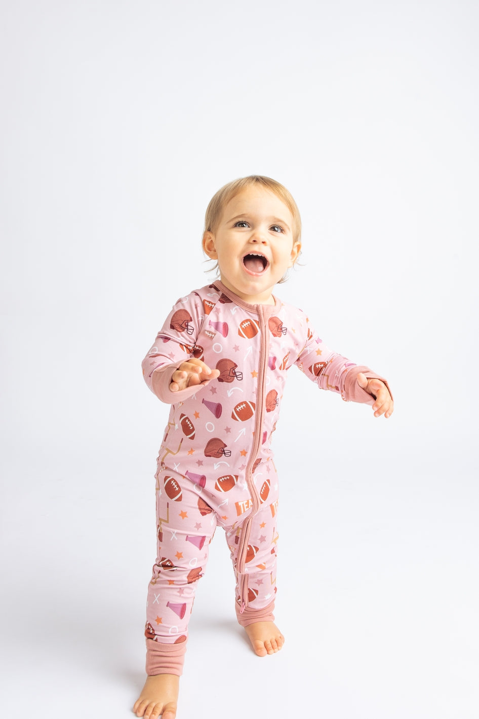 Football Game Day Pink Bamboo Convertible Baby Pajamas
