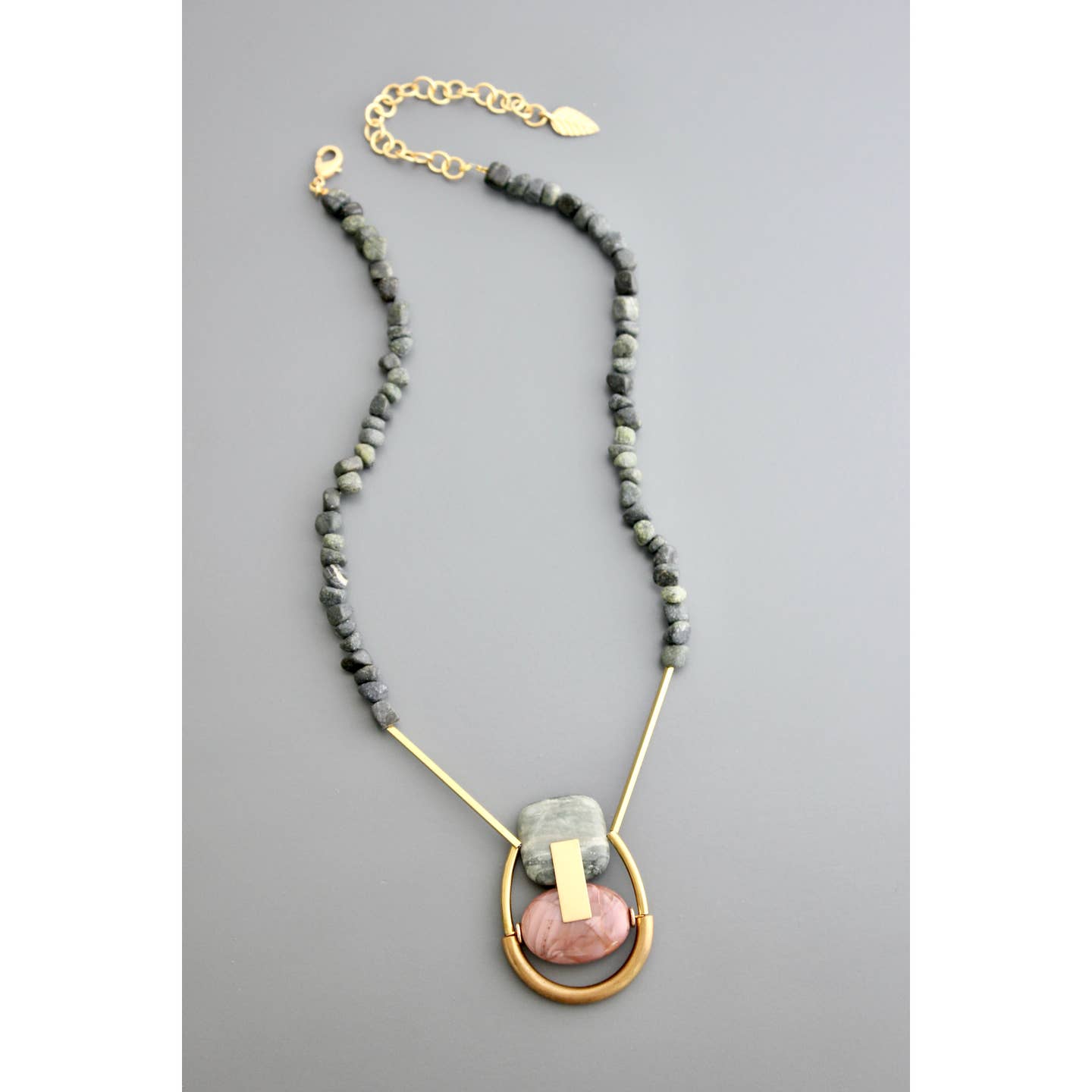 Serpentine and Jasper Necklace with Brass Detail