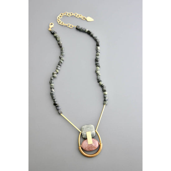 Serpentine and Jasper Necklace with Brass Detail