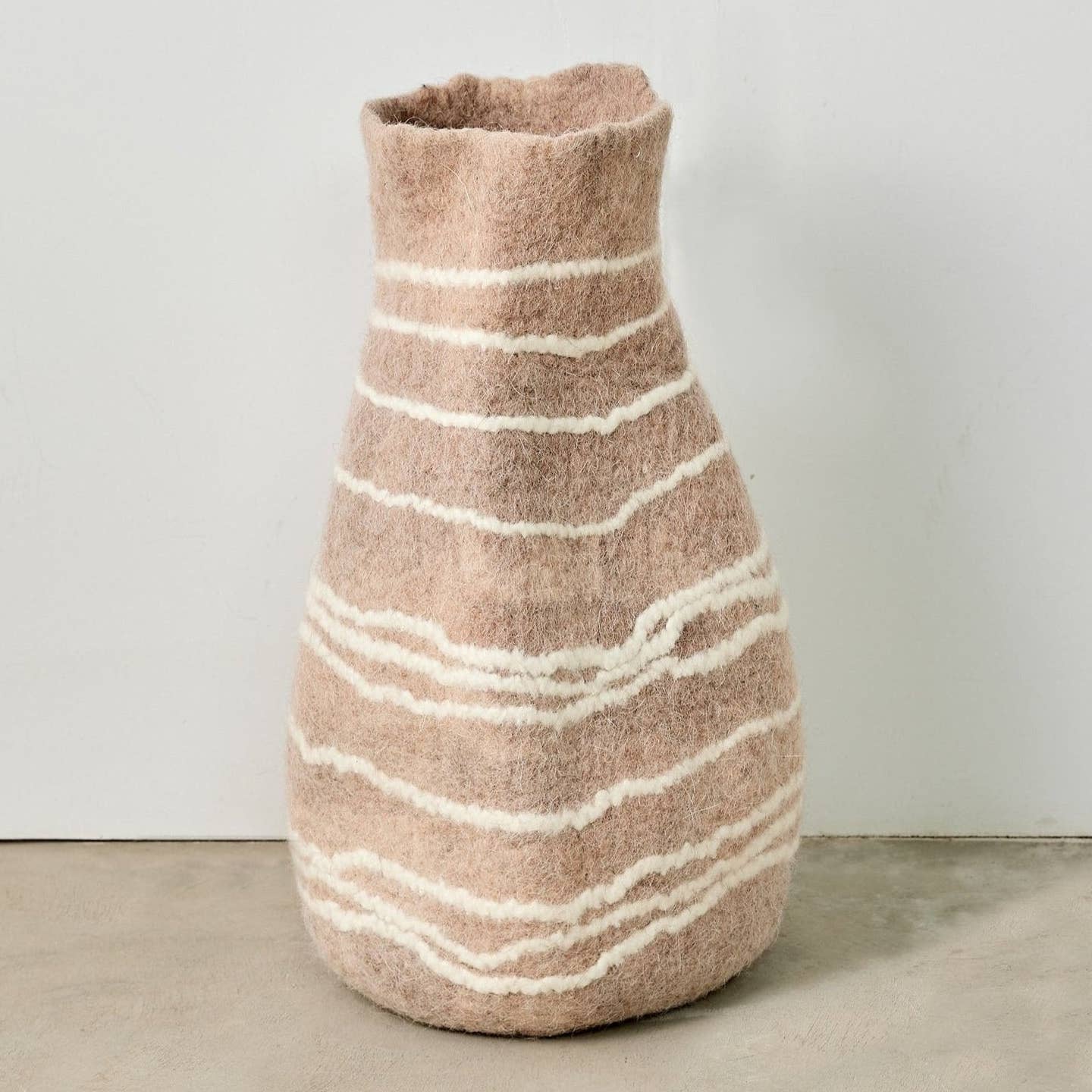 Tribal Lines Dusty Rose Pink Wool Gourd Basket