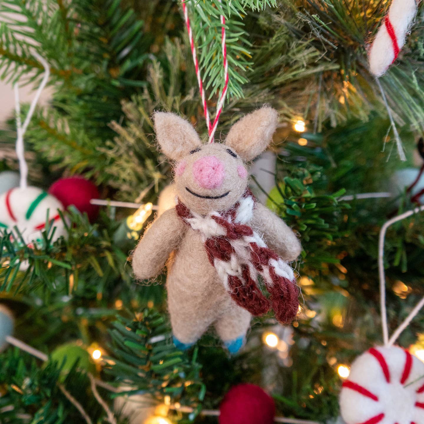 Felt Wool Holiday Ornament - Happy Pig
