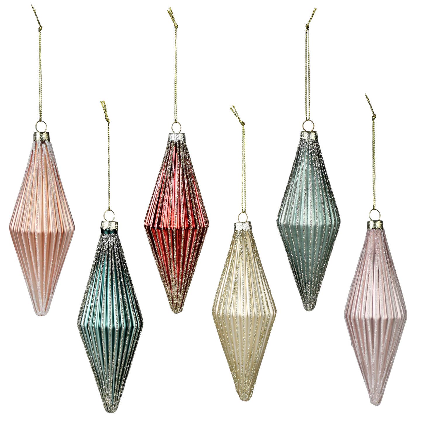 Ribbed Rhombus Ornaments, Set of 6