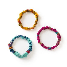 Load image into Gallery viewer, Priya Scrunchie Bracelet - Set of 3, Assorted Upcycled Sari
