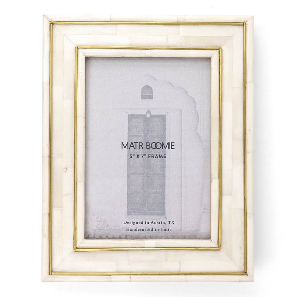 Pravina 5x7 Picture Frame - Carved Bone, Brass Inlay