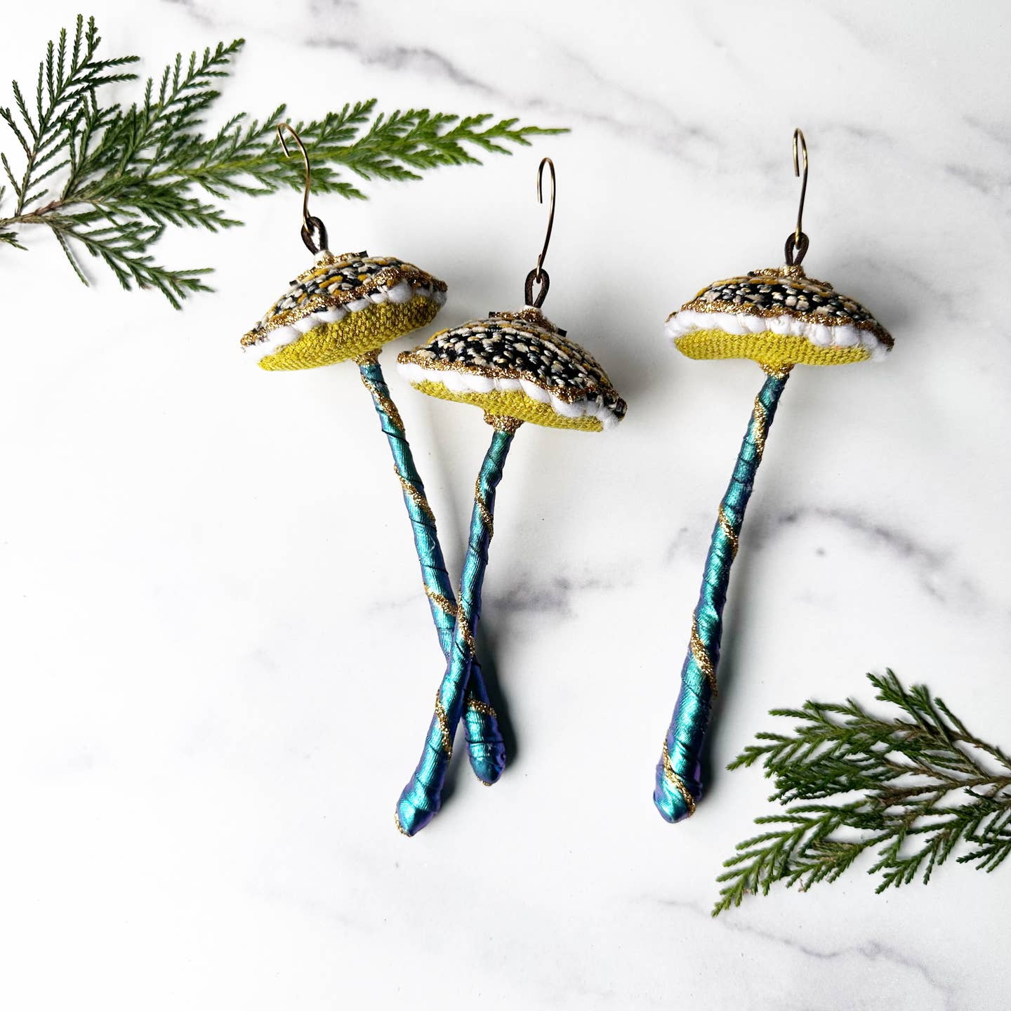 Glitter Mushroom Ornament - Chartreuse and Teal
