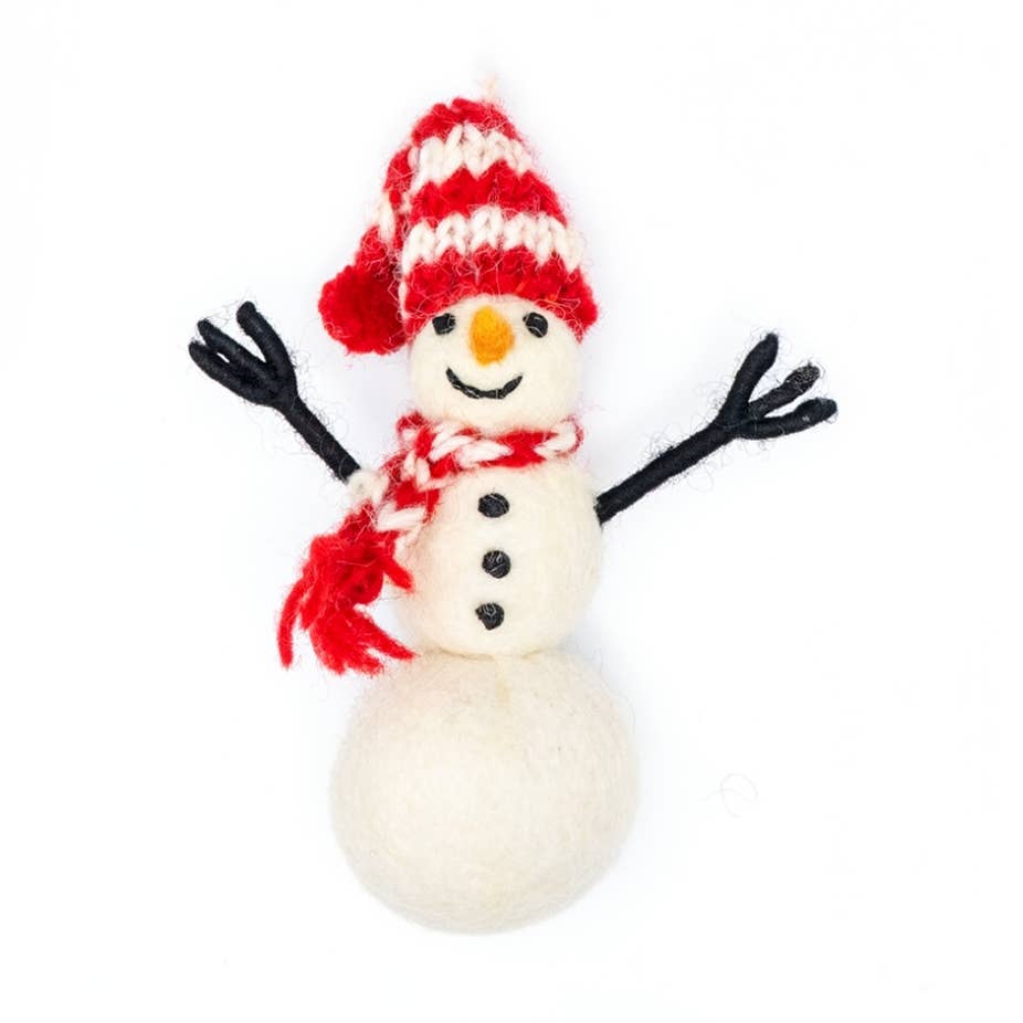 Felt Wool Holiday Snowman Eco Ornament - Frosty Snowman