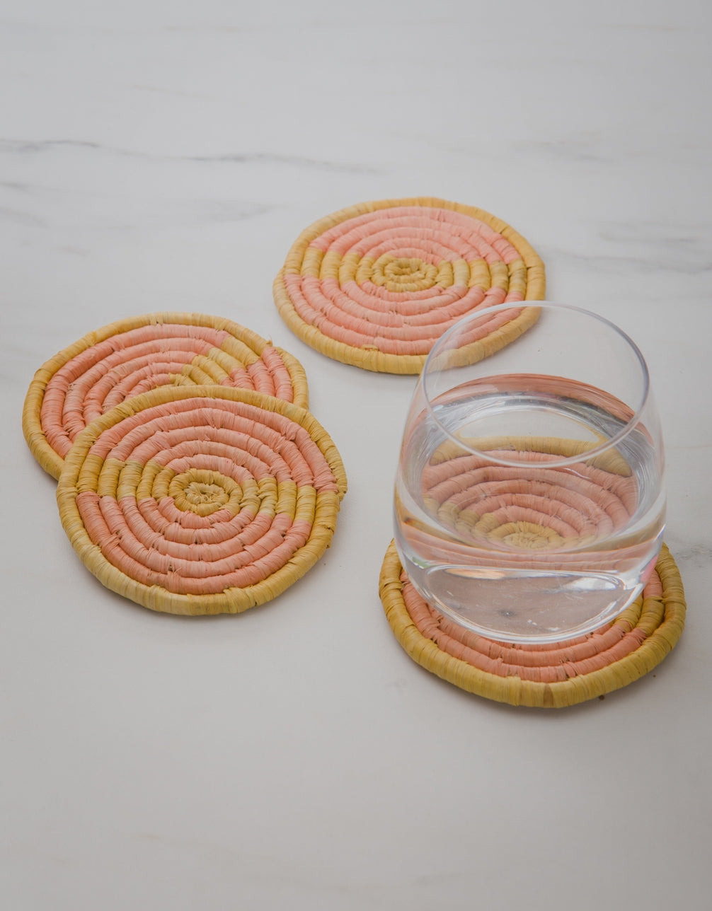 Peach & Mustard Raffia Coasters, Set of 4