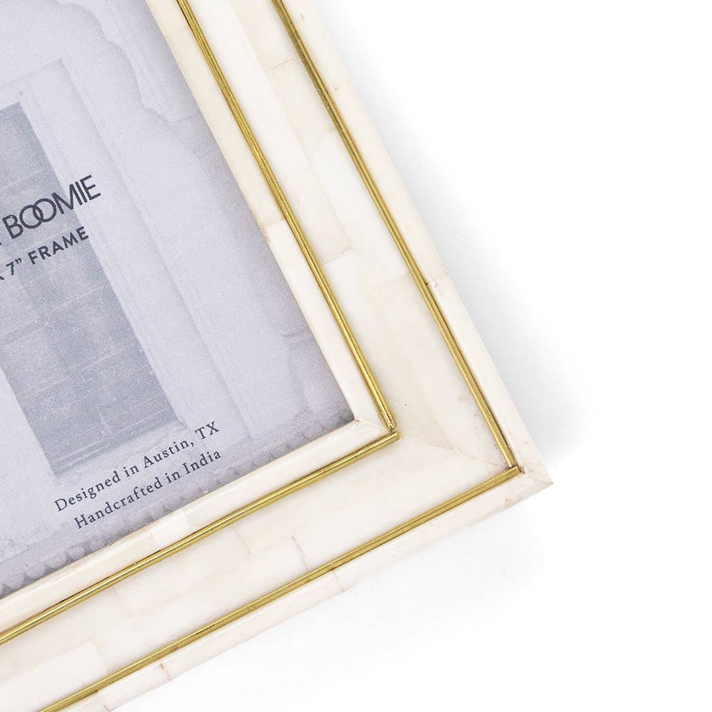 Pravina 5x7 Picture Frame - Carved Bone, Brass Inlay