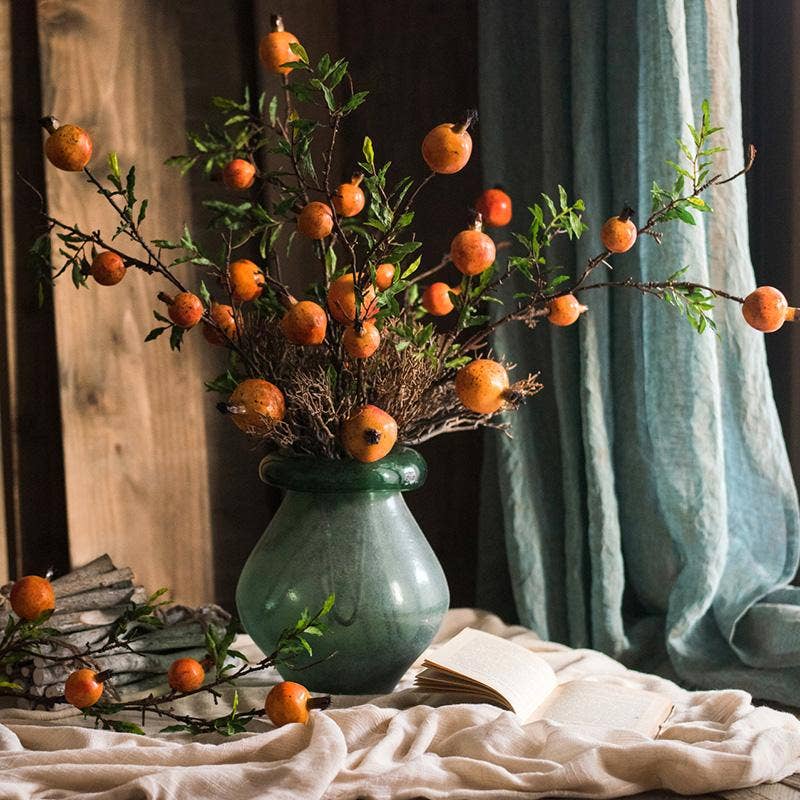 Artificial Fruit Yellow Orange Pomegranate Fruit Stem 36"