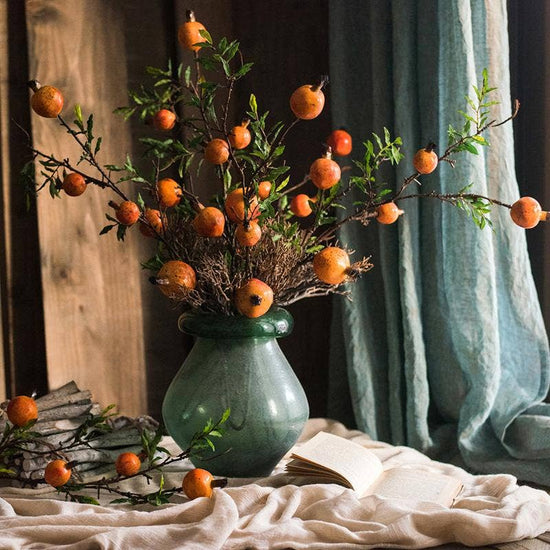 Artificial Fruit Yellow Orange Pomegranate Fruit Stem 36"