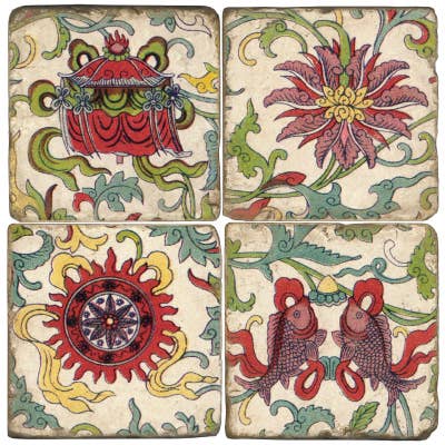 Chinoise - Tumbled Marble Coaster