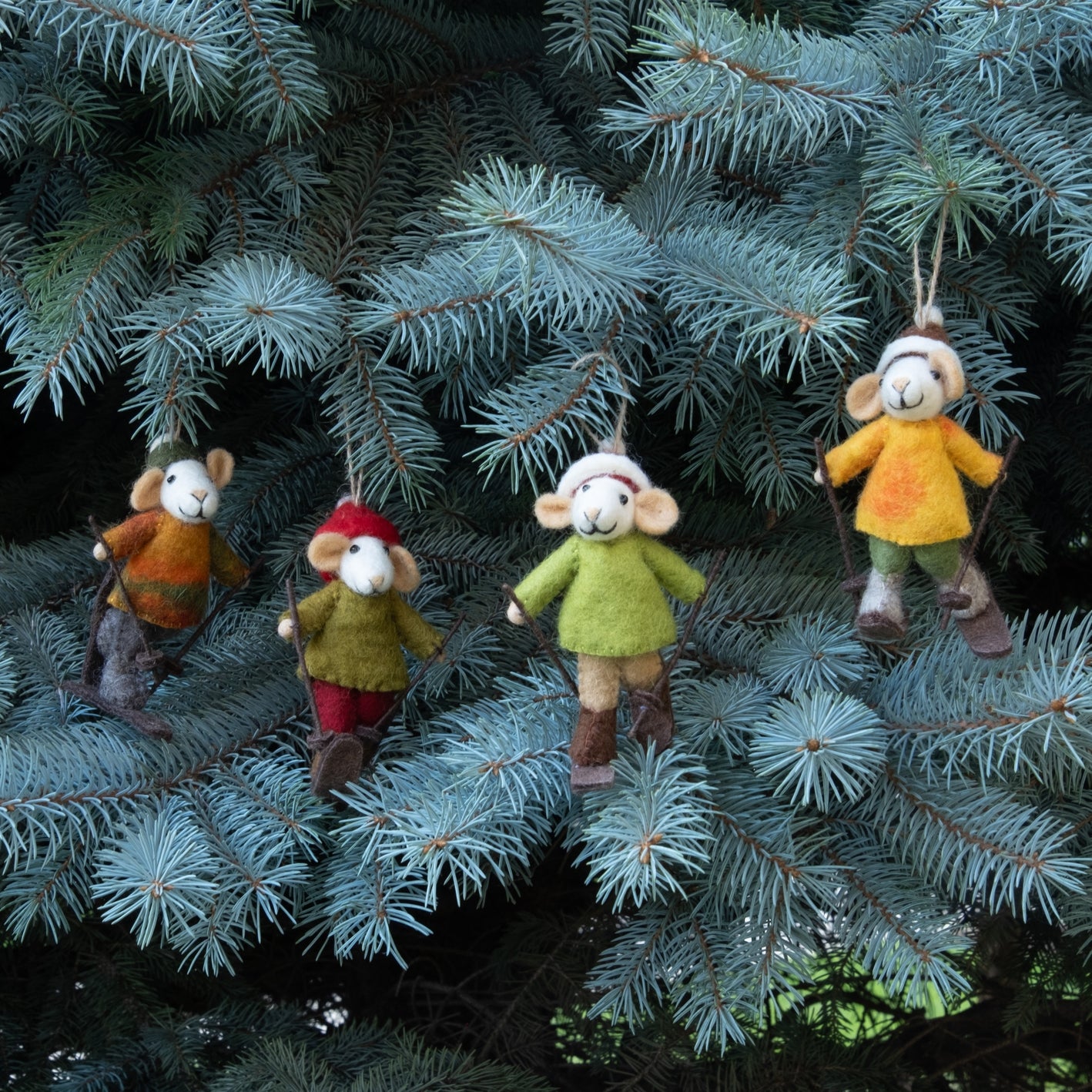 Skiing Mice Felt Ornaments