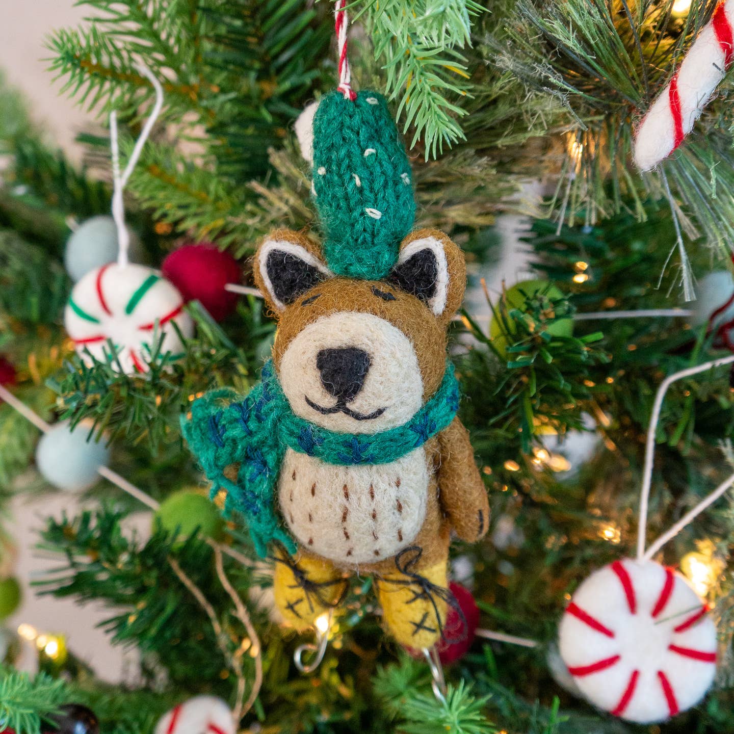 Felt Wool Holiday Eco Ornament - Brown Bear On Skates
