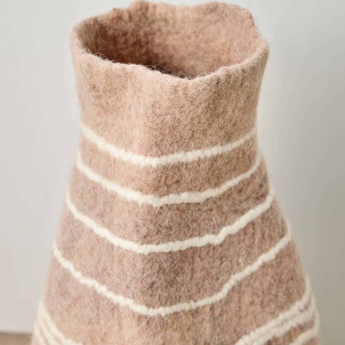 Tribal Lines Dusty Rose Pink Wool Gourd Basket