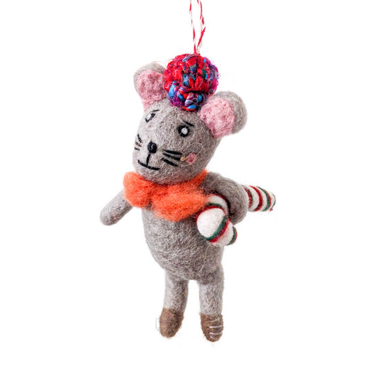 Cesar the Candy Cane Mouse Eco Ornaments