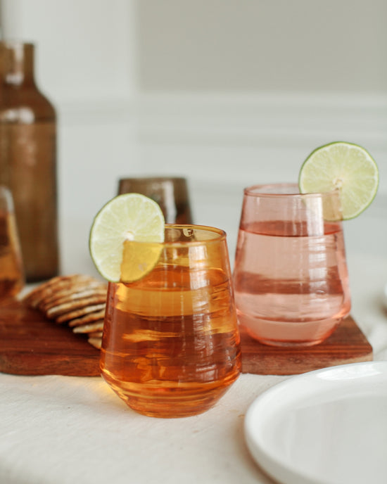 Handblown Hammered Glass Water Tumbler | Pair of 2