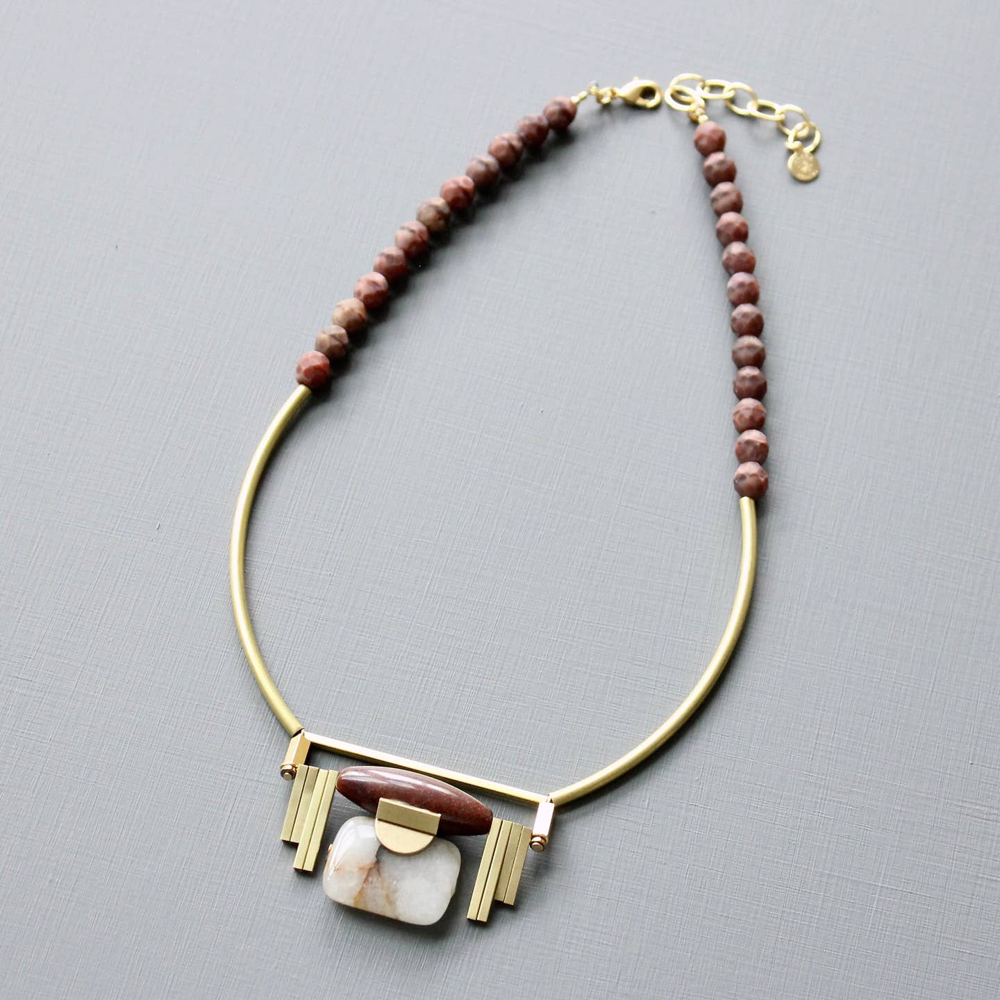 Art Deco Burgundy & Jasper Pendant Necklace