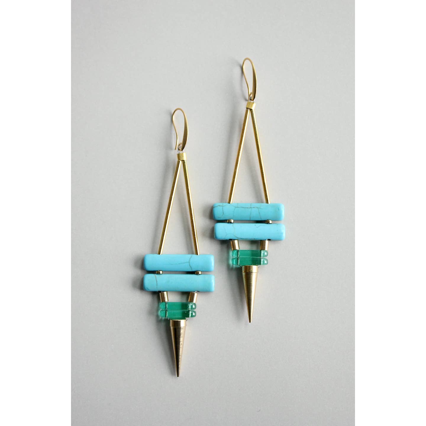 Turquoise and Green Geometric Spike Earrings