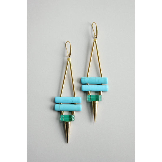 Turquoise and Green Geometric Spike Earrings