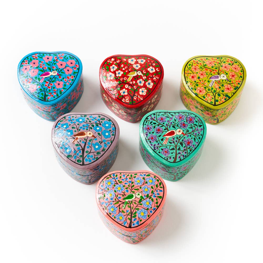 Paradise Hearts Paper Mache Boxes - Assorted