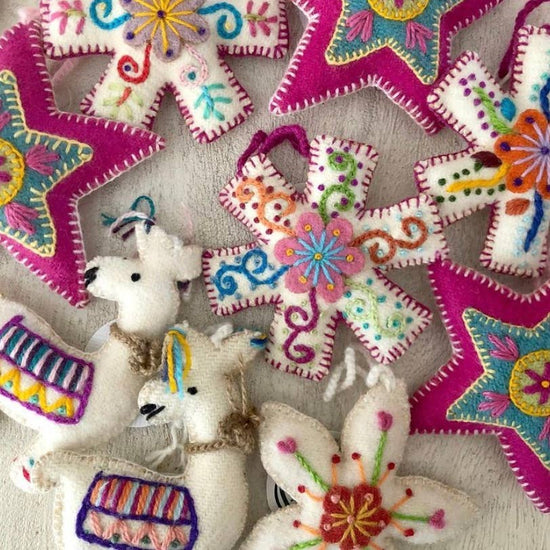 Colorful Llama Embroidered Wool Christmas Ornament