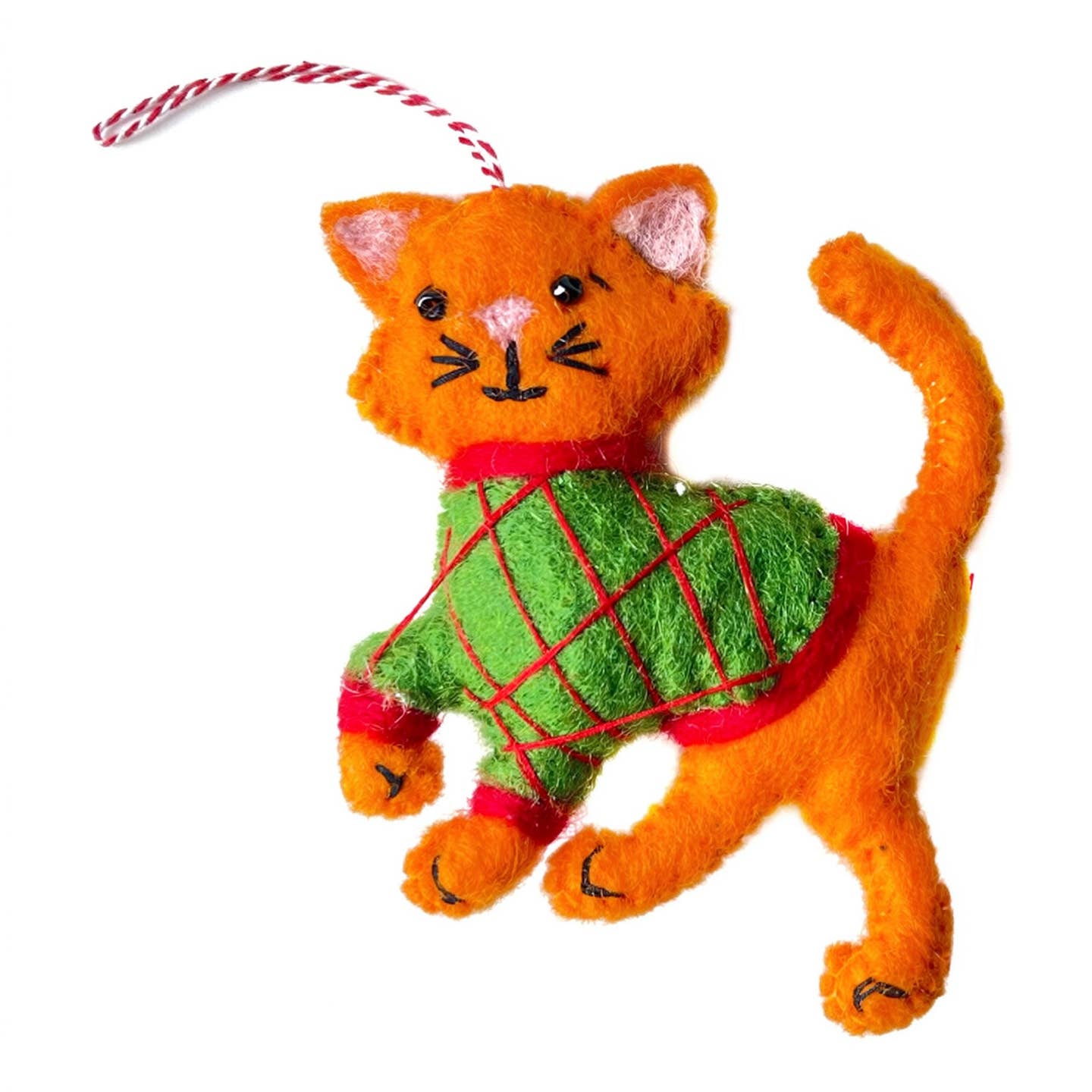 Orange Cat in Sweater Felt Wool Christmas Ornament