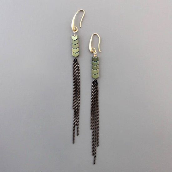 Green Hematite & Chain Fringe Duster Earrings