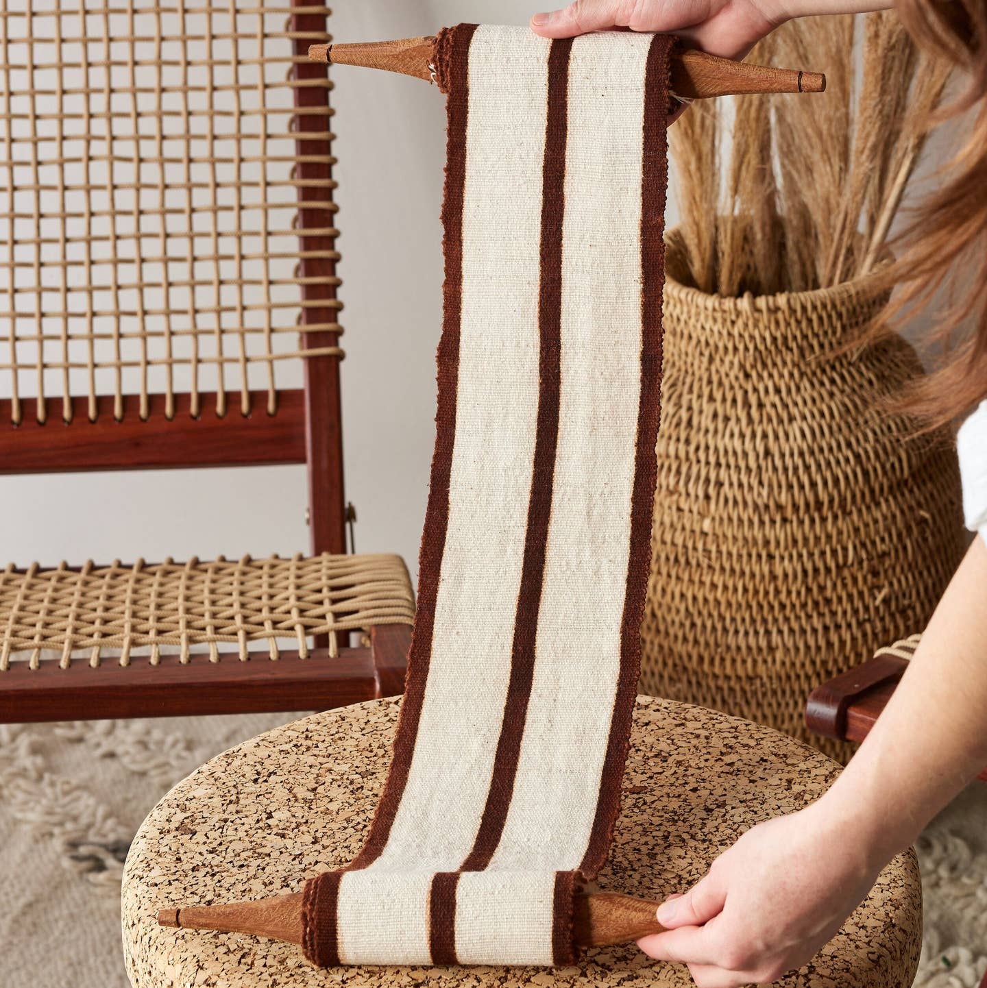 Enlighten Bogolan Wall Totem in Brown with White Lines