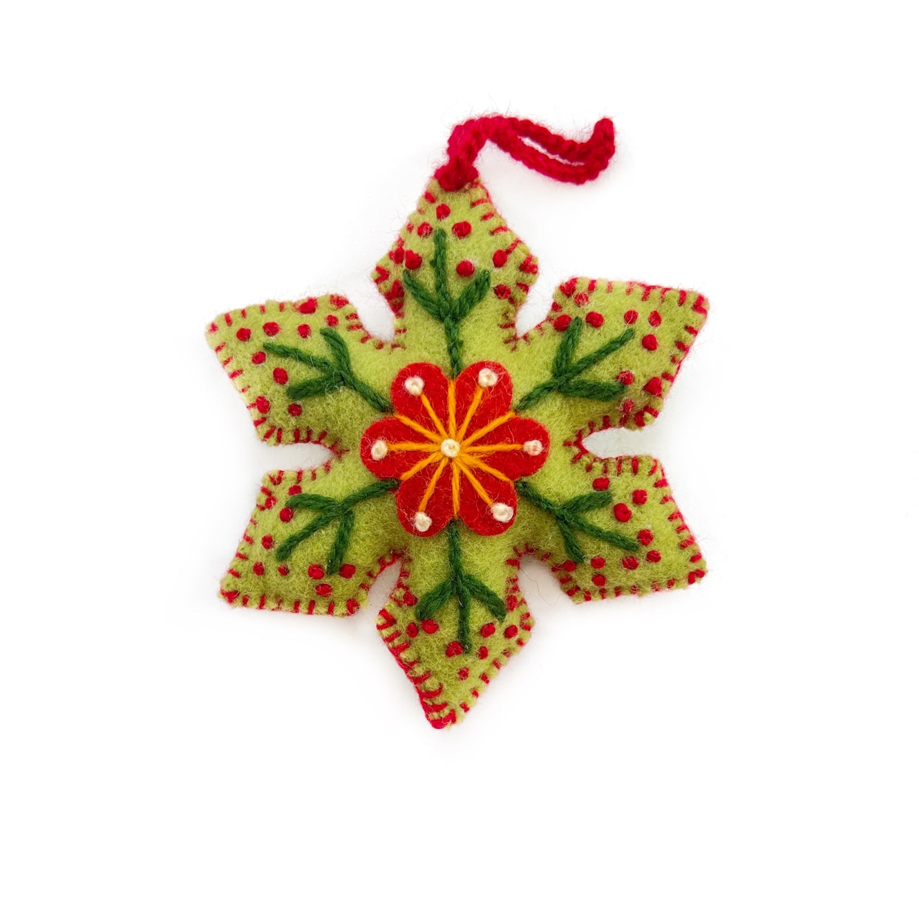 Colorful Embroidered Pointed Snowflake Christmas Ornament