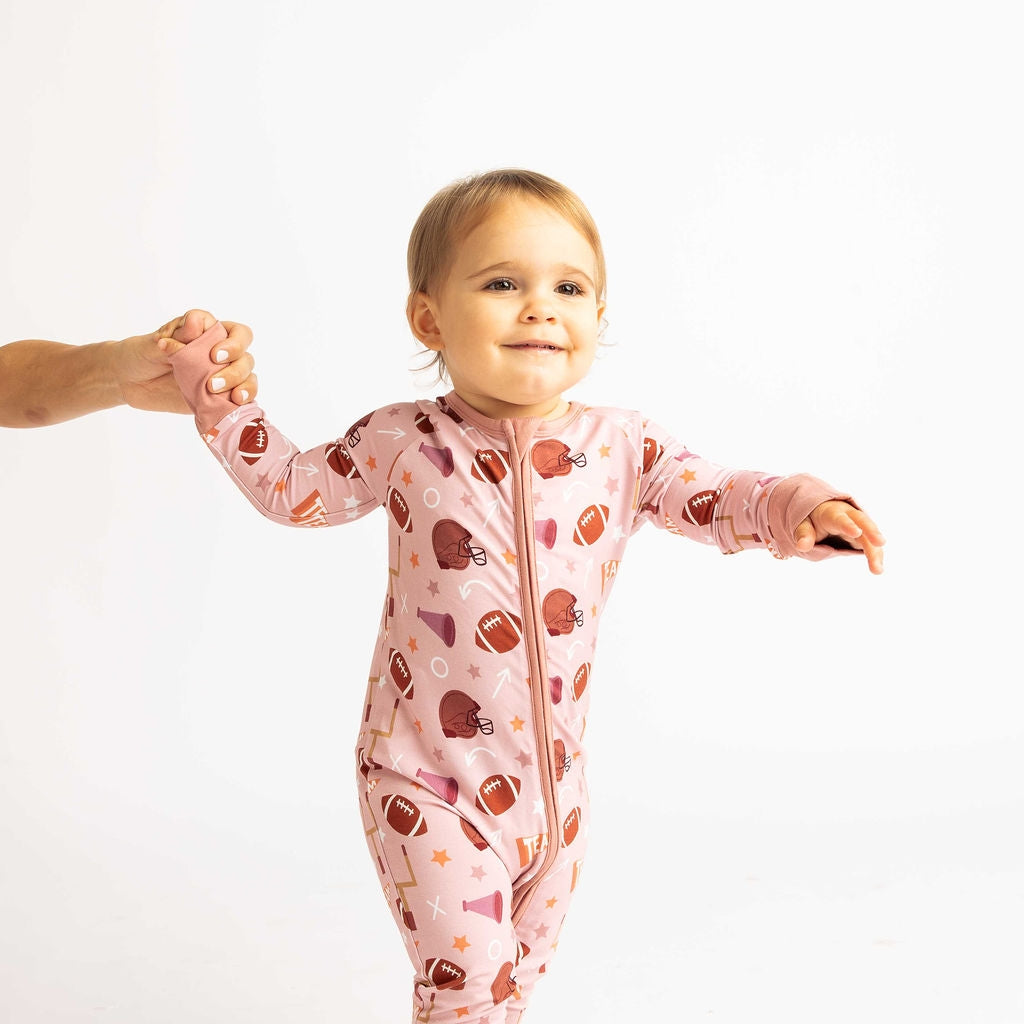 Football Game Day Pink Bamboo Convertible Baby Pajamas