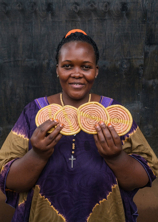 Peach & Mustard Raffia Coasters, Set of 4